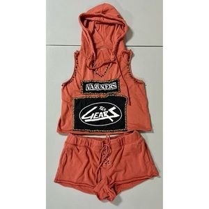 Orange ‘Varukers’ ‘The Gears’ Punk Sleeveless Hoodie Top and Shorts Matching Set
